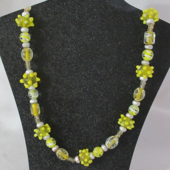 Handmade Yellow Bead Necklace with Silver Accents - Picture 1 of 2